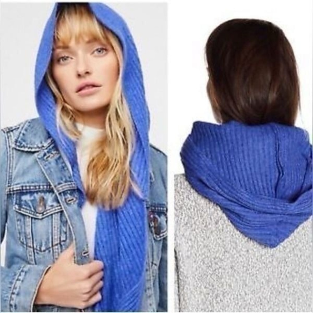 Blue Hooded Knit Scarf - Women Accessories
